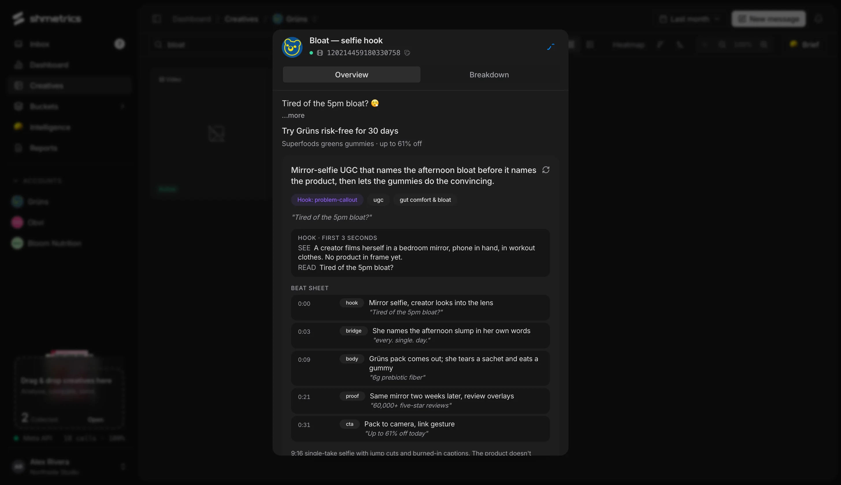 The AI creative breakdown: hook, first three seconds and a timestamped beat sheet