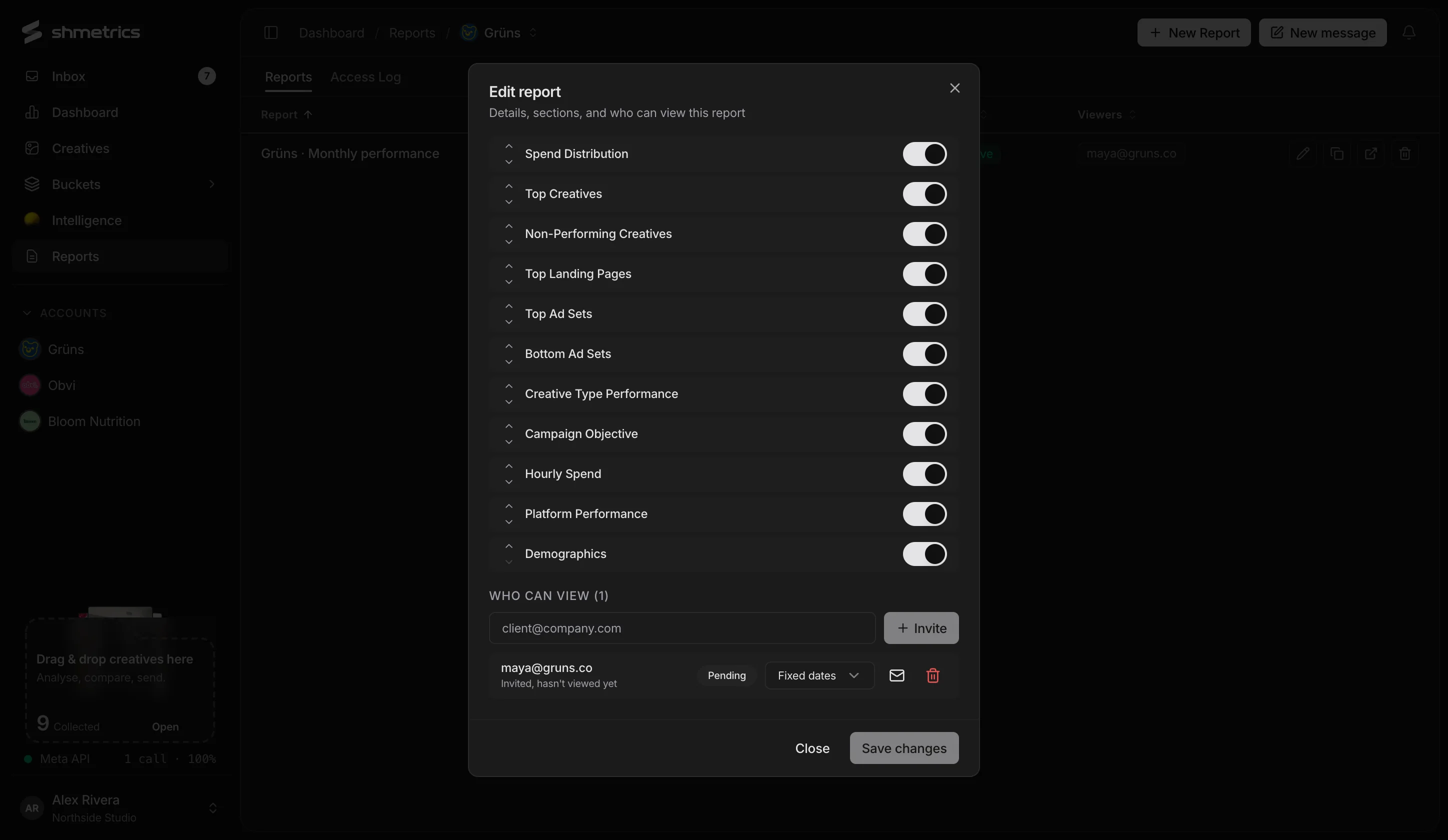 Who can view: a client invited by email with fixed dates